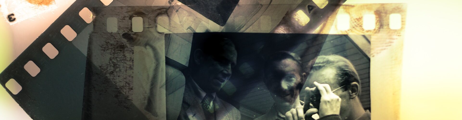 Farbiges Fotogramm aus übereinander gelegten Kleinbild-Negativen.