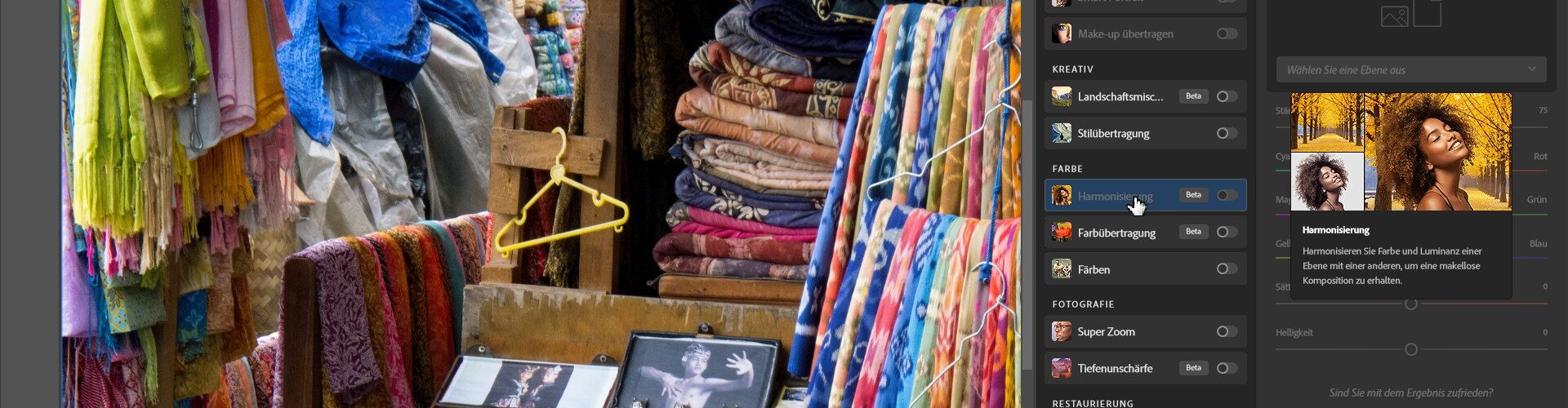 Bild eines Straßenmarktstandes mit gefalteten Stoffen und einer Auswahl an Schmucksets. (KI generierte Beschreibung)