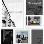 Eine Collage aus sieben Buchumschlägen zu verschiedenen Themen wie Architektur, Geschichte, Kunst und Natur mit minimalistischen und fotografischen Designs. (KI generierte Beschreibung)